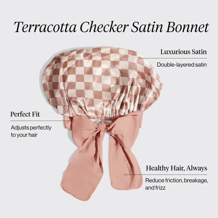 Kitsch Adjustable Oversized Satin Bonnet Terracotta Checker