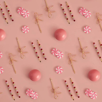 Kitsch Holiday Metal Gemstone & Bow Bobby Pins