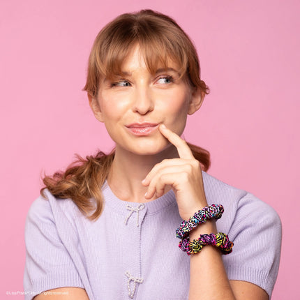 Kitsch Lisa Frank Ruched Satin Scrunchies Rainbow Leopard