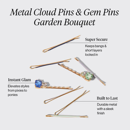 Kitsch Metal Cloud & Gem Pins Set Garden Bouquet