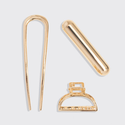 Kitsch Mini Metal French Hair Pin & Clips Set Gold