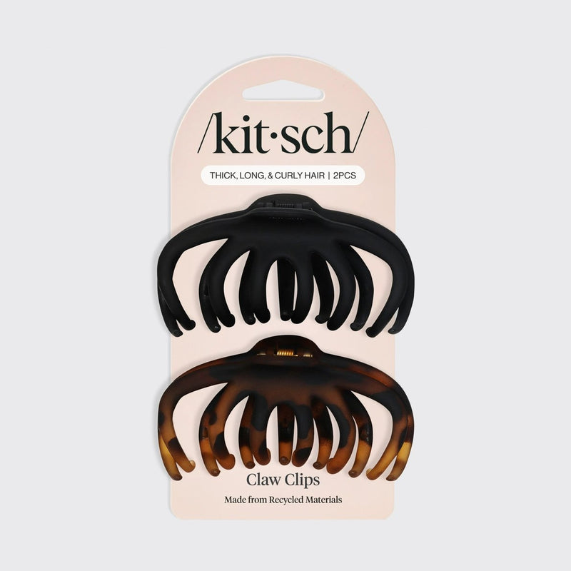 Kitsch Octopus Claw Clips 2pc Black & Tort, set van twee haarclips voor dik haar