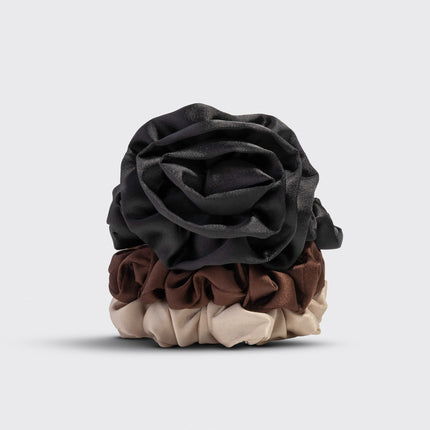 Kitsch Ruched Satin Scrunchies Set Black