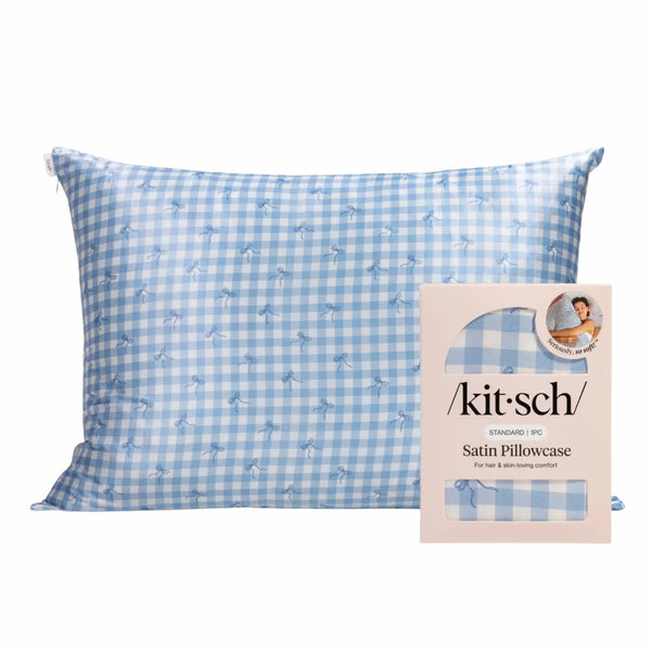 Kitsch Satin Pillowcase Standard Gingham Blue