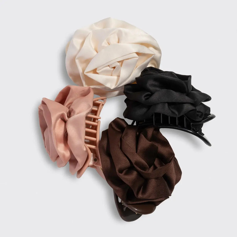 Kitsch Satin Rosette Flat Cloud Clip Black