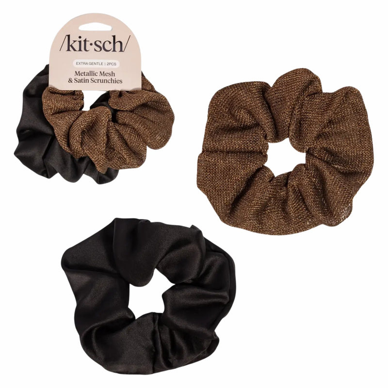 Kitsch Satin Scrunchies Black & Chocolate