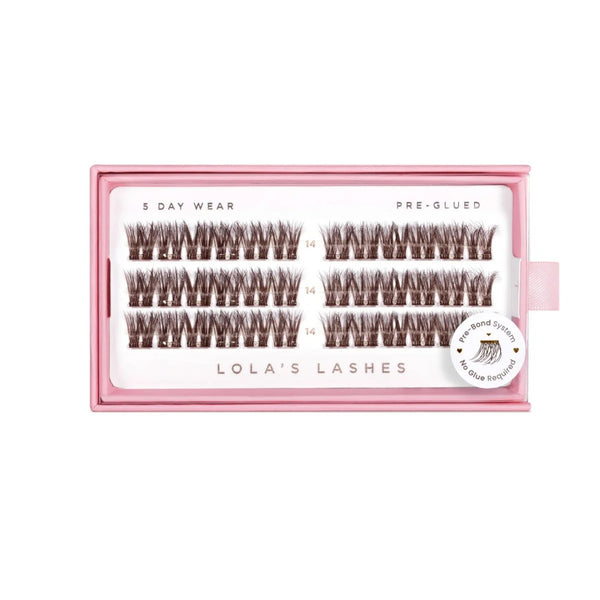 Lola's Lashes Pre-glued Lashes Dark Cocoa 14mm, voorgelijmde wimperclusters in diepbruin