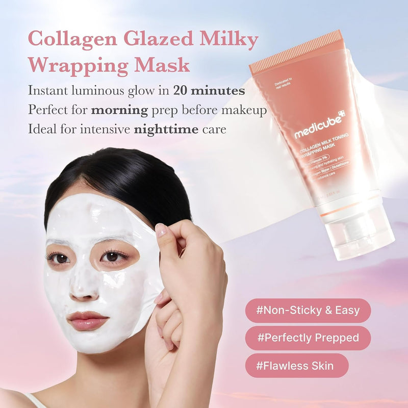 Medicube Collagen Milk Toning Wrapping Mask, hydraterend en verhelderend peel off masker met collageen.