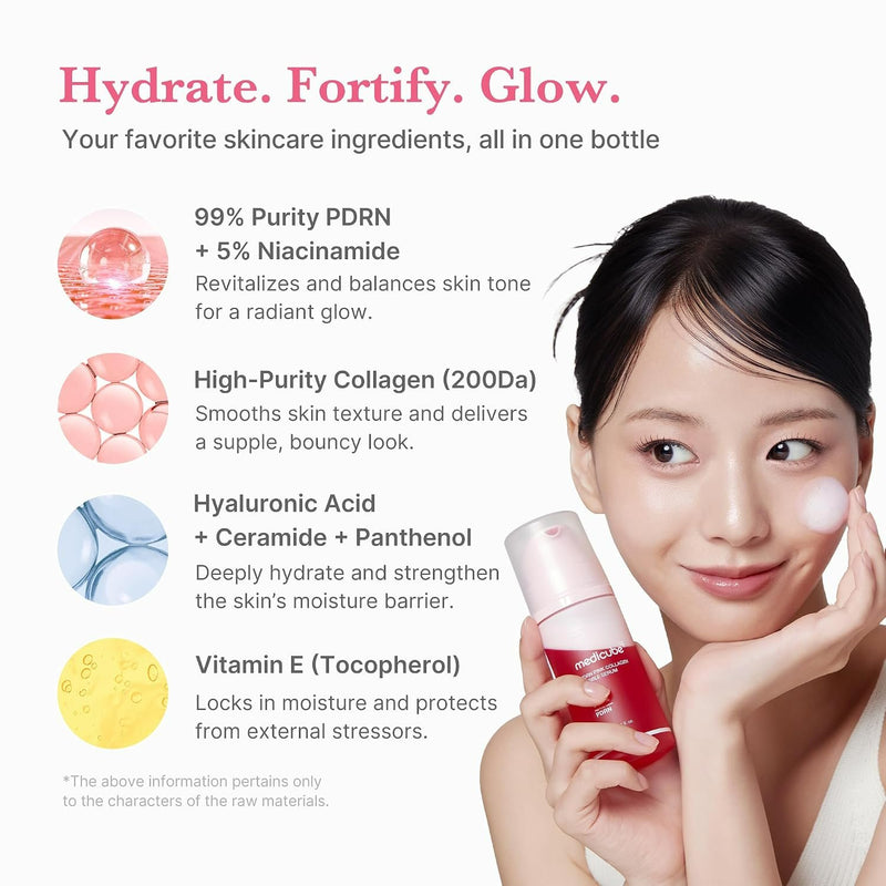 Medicube Pdrn Pink Collagen Bubble Serum, een hydraterend en versterkend gezichtsserum.