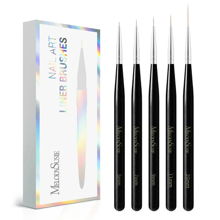 MelodySusie Nail Art Liner Brushes Black 5Pcs
