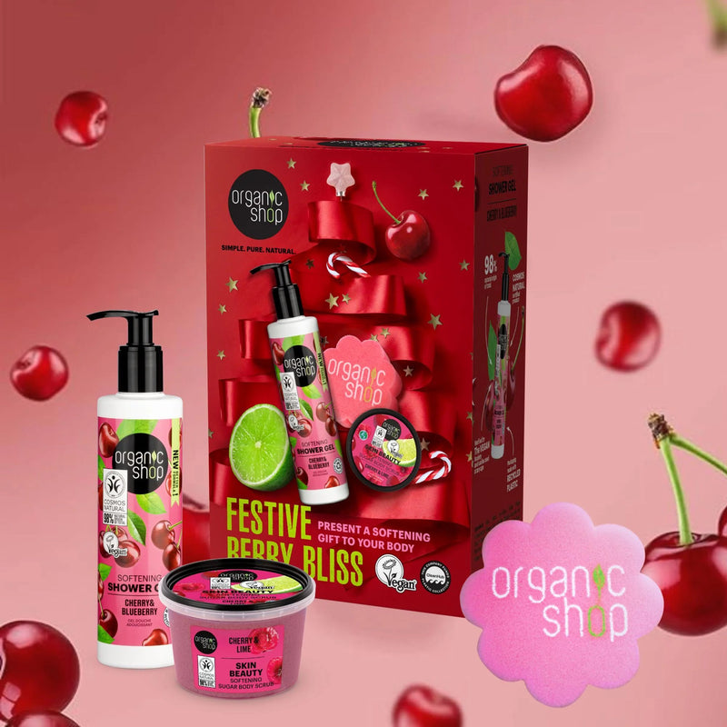 Organic Shop Festive Berry Bliss Softening Gift To Your Body, giftset met douchegel en bodyscrub