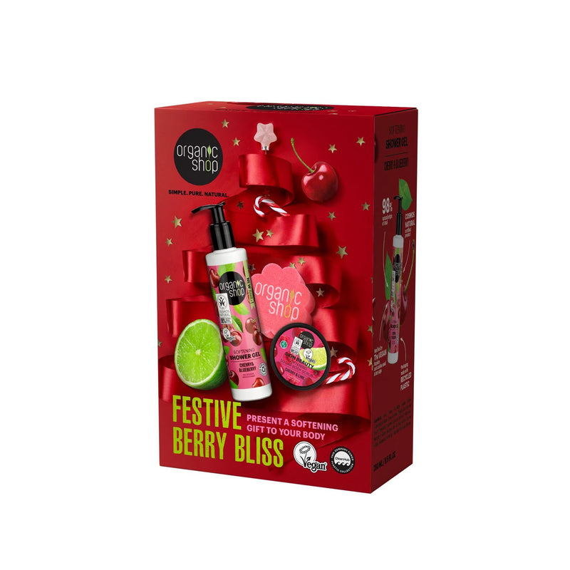 Organic Shop Festive Berry Bliss Softening Gift To Your Body, giftset met douchegel en bodyscrub