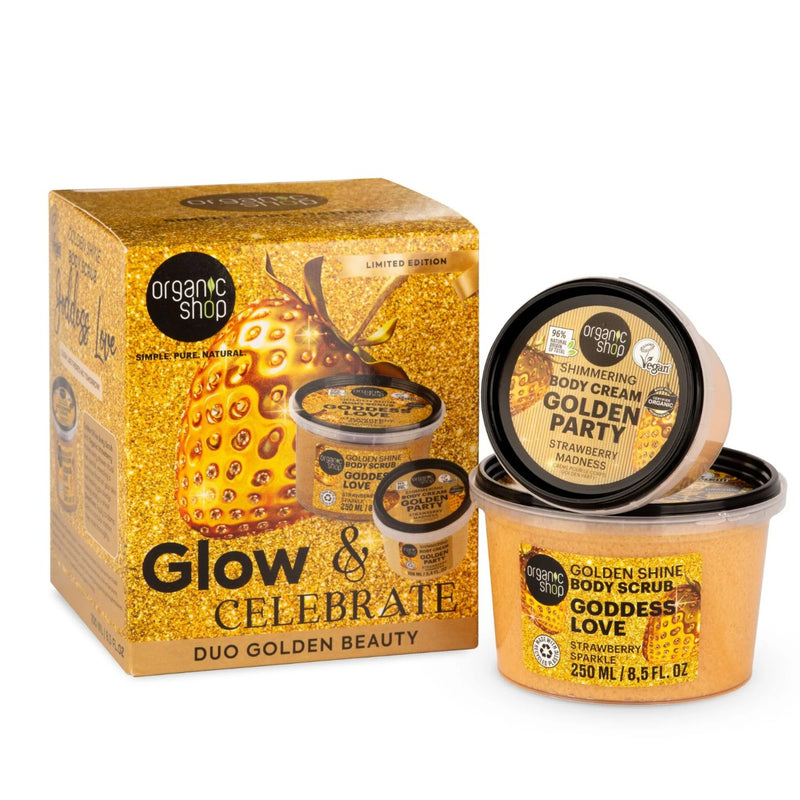 Organic Shop Glow & Celebrate! Golden Beauty Set met body scrub en shimmering cream