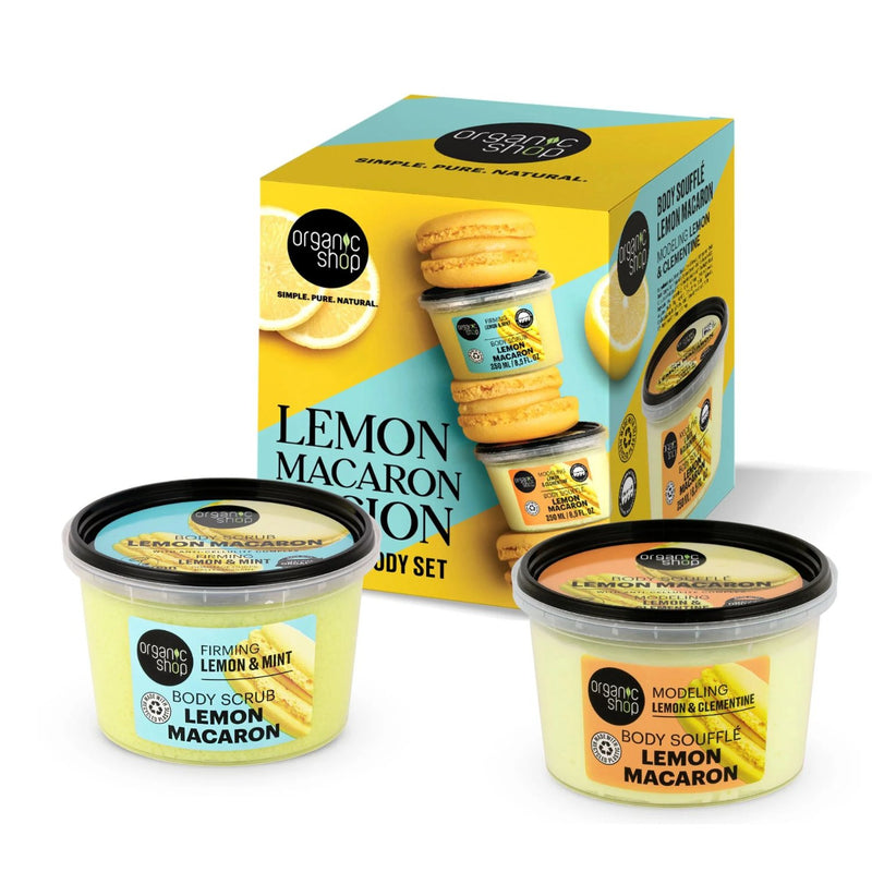 Organic Shop Lemon Macaron Fusion Perfect Body Set met body scrub en soufflé