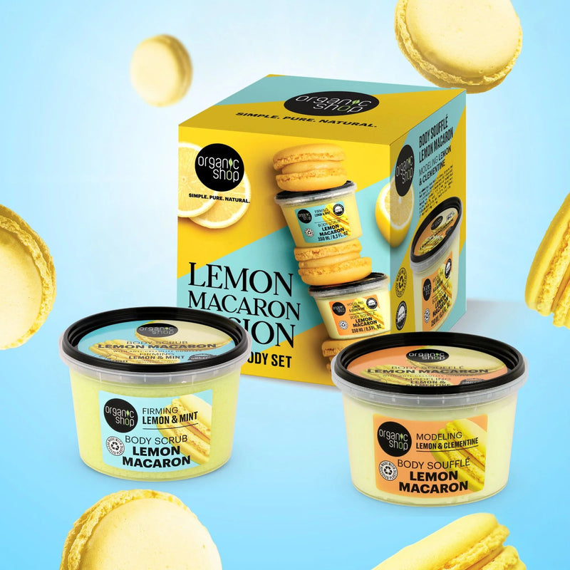 Organic Shop Lemon Macaron Fusion Perfect Body Set met body scrub en soufflé