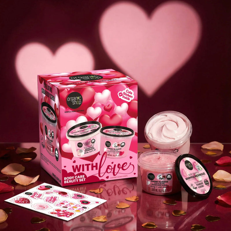 Organic Shop With Love Beauty Set, een bodycare cadeauset met bodycrème en bodyscrub.