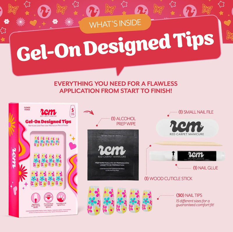 Red Carpet Manicure Gel-On Designed Tips Flower Power