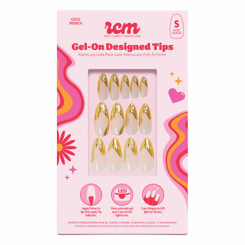 Red Carpet Manicure Gel-On Designed Tips Gold French