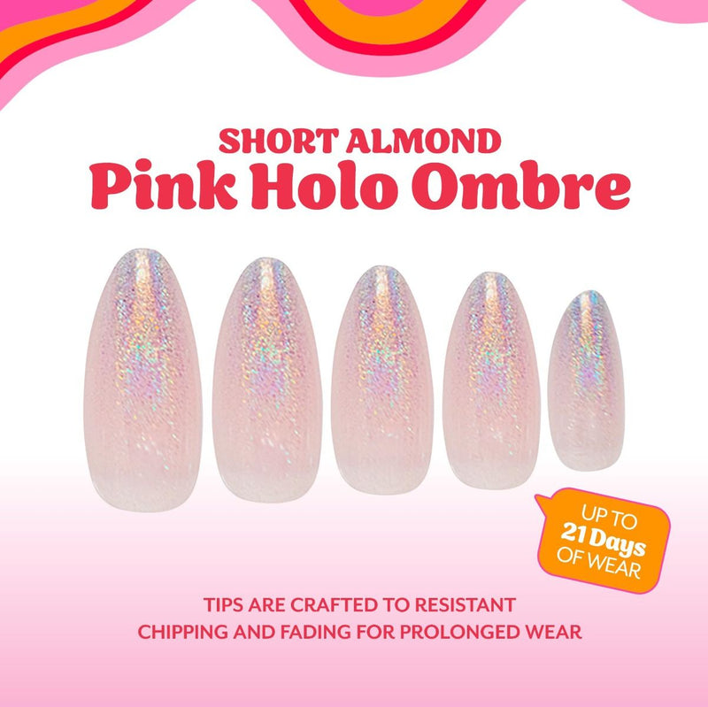 Red Carpet Manicure Gel-On Designed Tips Holographic Pink Ombre