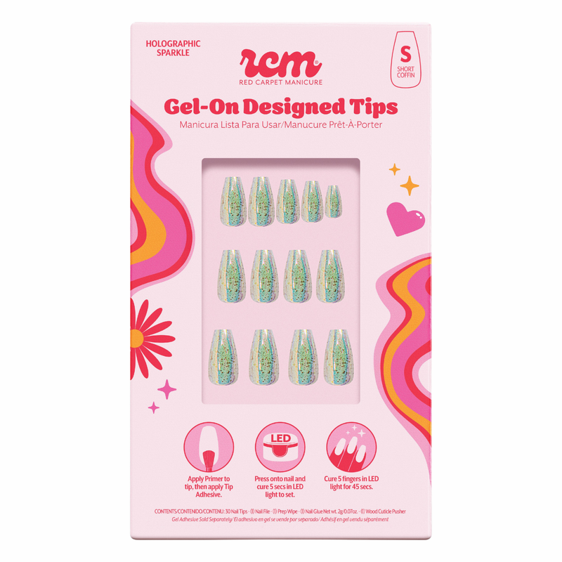 Red Carpet Manicure Gel-On Designed Tips Holographic Sparkle