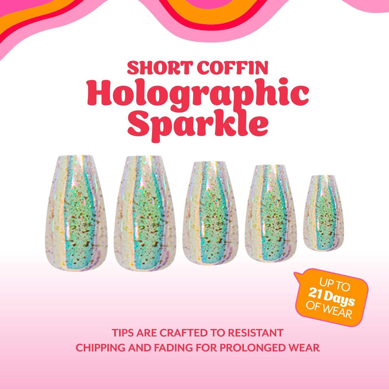 Red Carpet Manicure Gel-On Designed Tips Holographic Sparkle