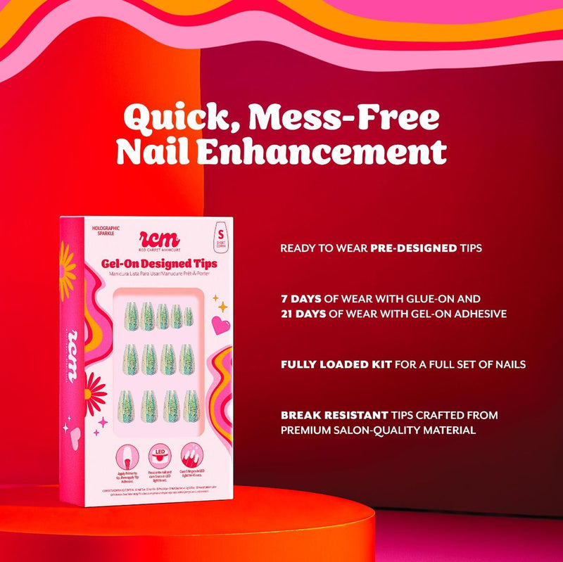 Red Carpet Manicure Gel-On Designed Tips Holographic Sparkle