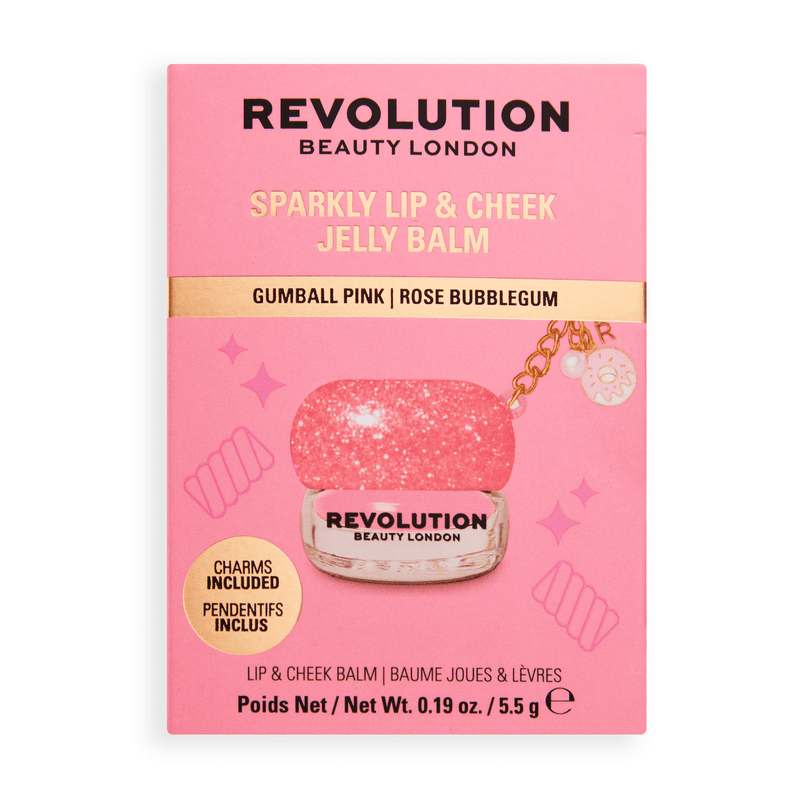 Revolution Sparkly Jelly Lip & Cheek Gumball Pink, roze jelly balm voor lippen en wangen, verpakking