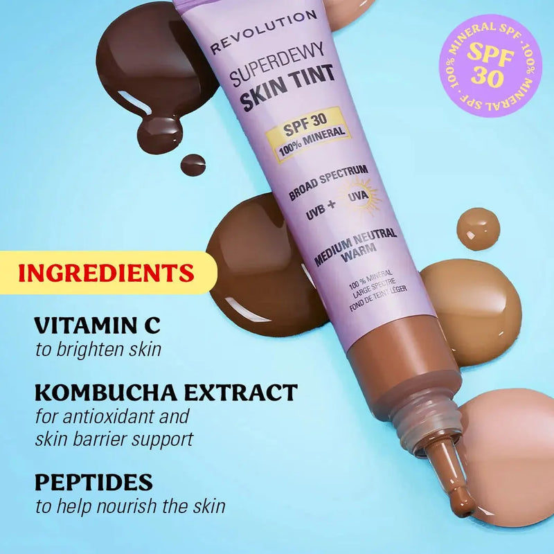 Revolution Superdewy SPF30 Skin Tint Fair Neutral Cool, lichtgewicht foundation, foto 3 van 5