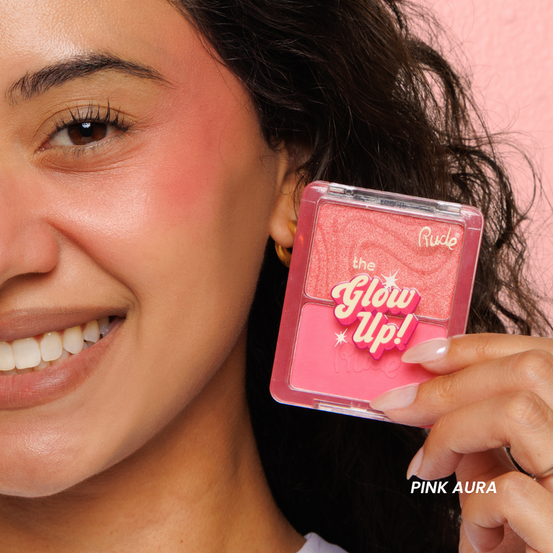 Rude Cosmetics The Glow Up! Matte & Shimmer Blush Duo Coral Gleam, 2-in-1 blush met matte en shimmer finish, foto 3 van 9