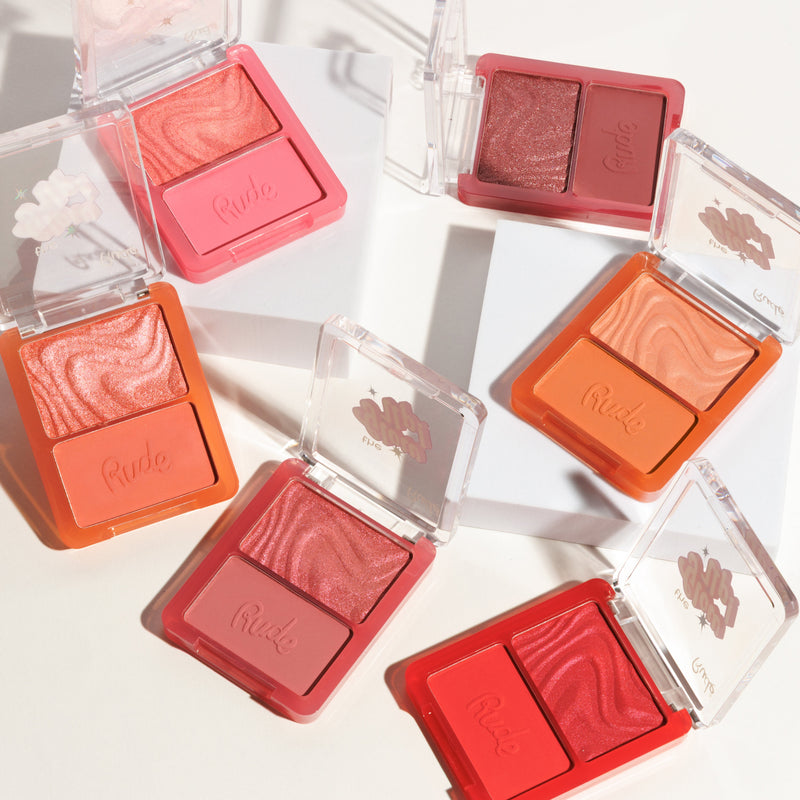 Rude Cosmetics The Glow Up! Matte & Shimmer Blush Duo Rosy Haze, blush met matte en shimmer finish, foto 5 van 8