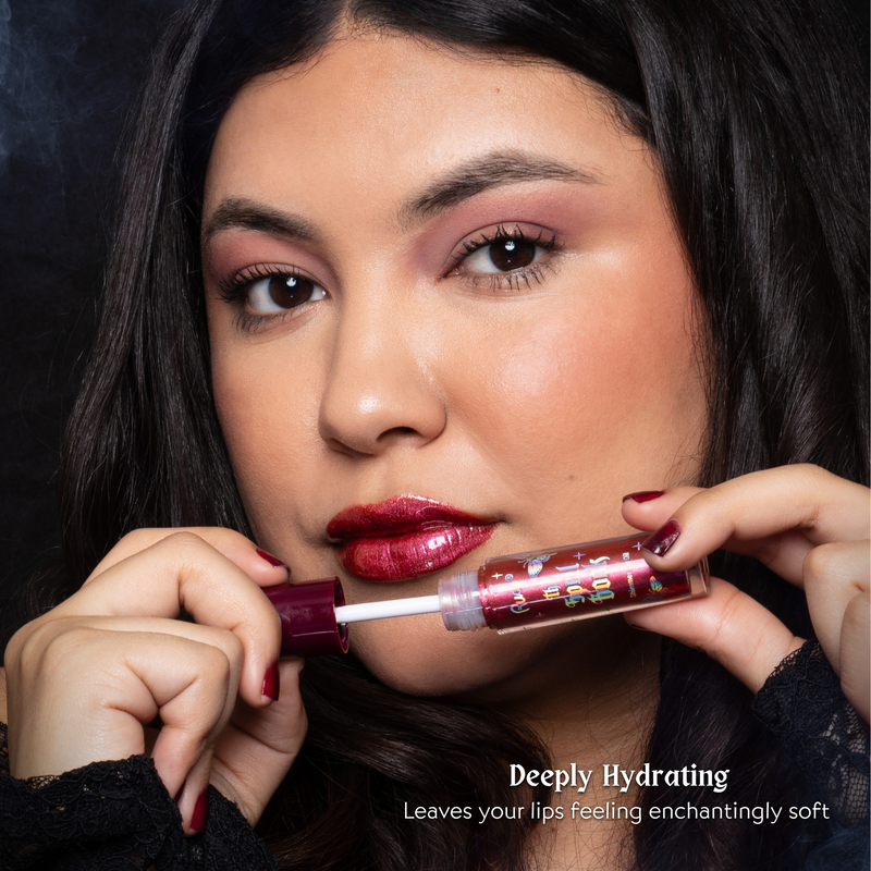 Rude Cosmetics The Spell Book Collection Shimmer Lip Oil Shadowbloom, glanzende lipolie met shimmer, foto 3 van 7