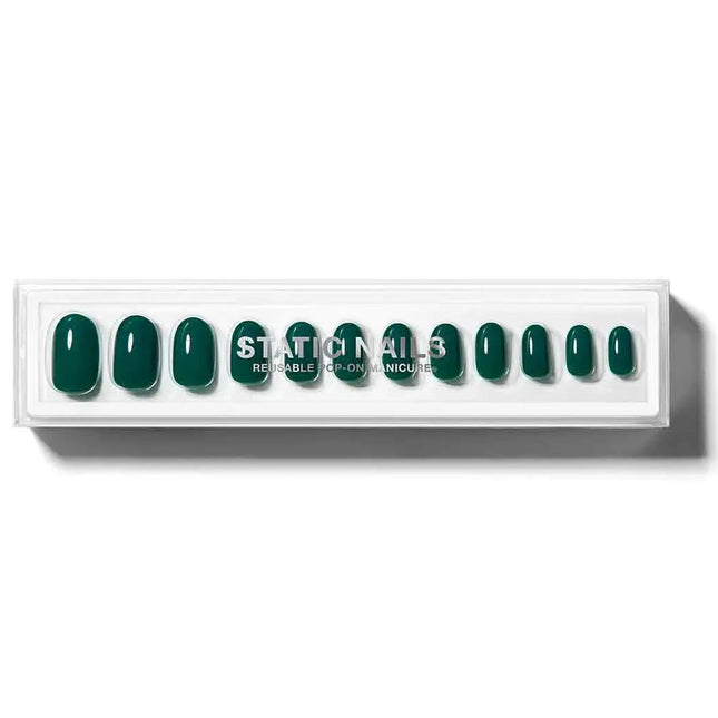 Static Nails Reusable Pop-On Manicure Emerald Noir Round