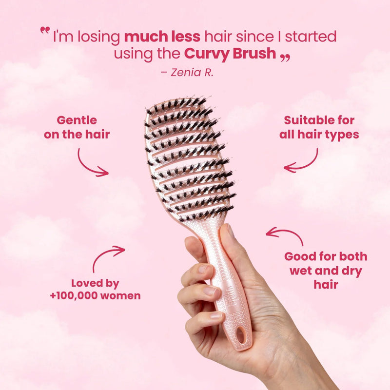 Yuaia Haircare Curvy Brush with Boar Bristles Shiny Pink, haarborstel met varkensharen, foto 7 van 7