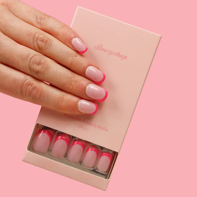 Boozyshop Press On French Nails Hot Pink / Pink