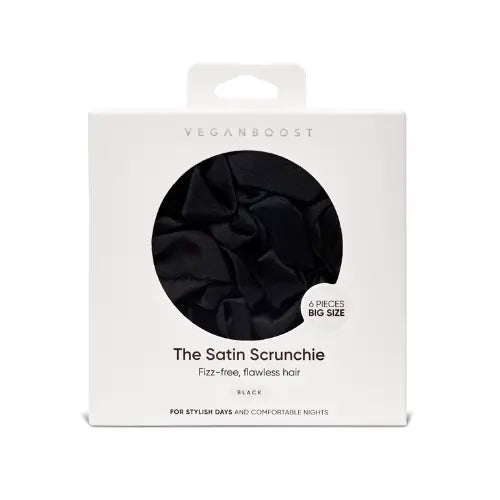 Veganboost Big Satin Scrunchies Black 6 Pieces